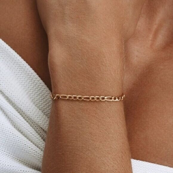 Gold Chain Bracelet Figaro Chain Non-tarnish & Waterproof Gold Chain Bracelet - Picture 1 of 9